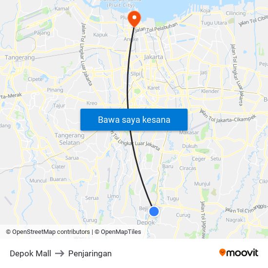 Depok Mall to Penjaringan map