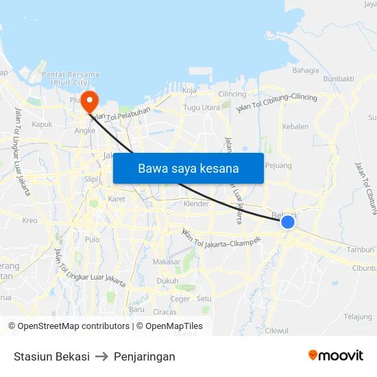 Stasiun Bekasi to Penjaringan map