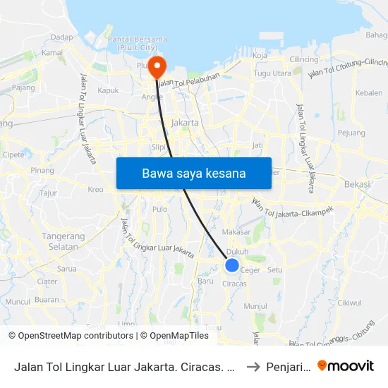 Jalan Tol Lingkar Luar Jakarta. Ciracas. Kota Jakarta Timur to Penjaringan map