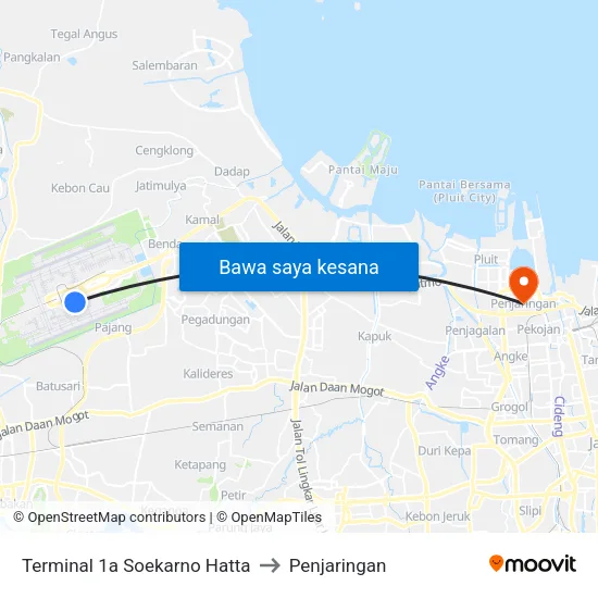 Terminal 1a Soekarno Hatta to Penjaringan map