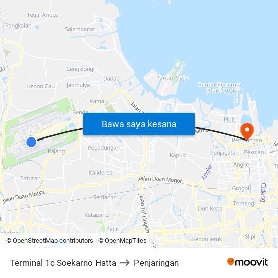 Terminal 1c Soekarno Hatta to Penjaringan map