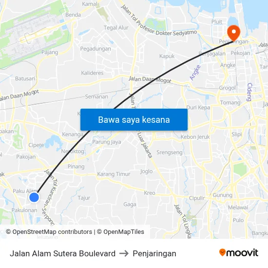 Jalan Alam Sutera Boulevard to Penjaringan map