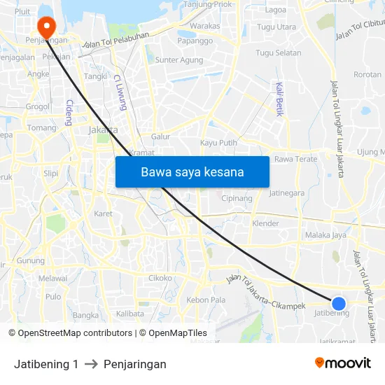 Jatibening 1 to Penjaringan map