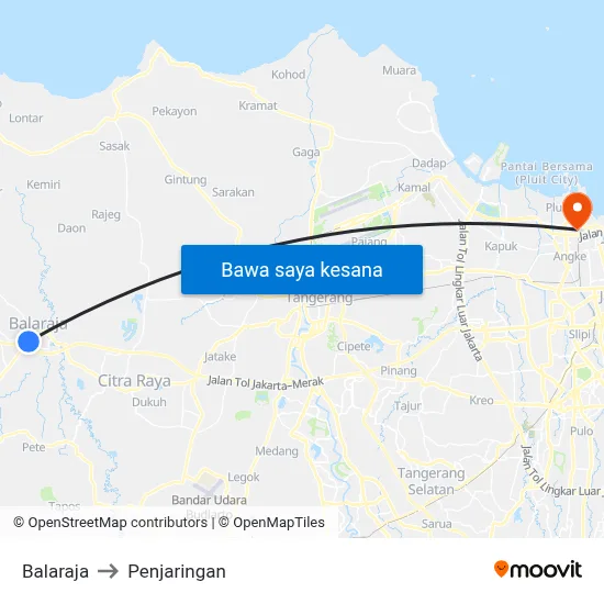 Balaraja to Penjaringan map
