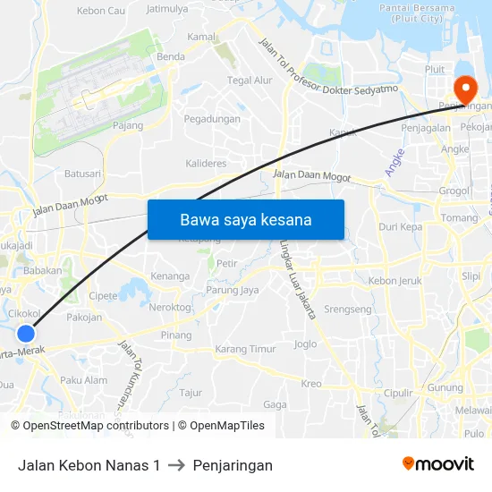 Jalan Kebon Nanas 1 to Penjaringan map