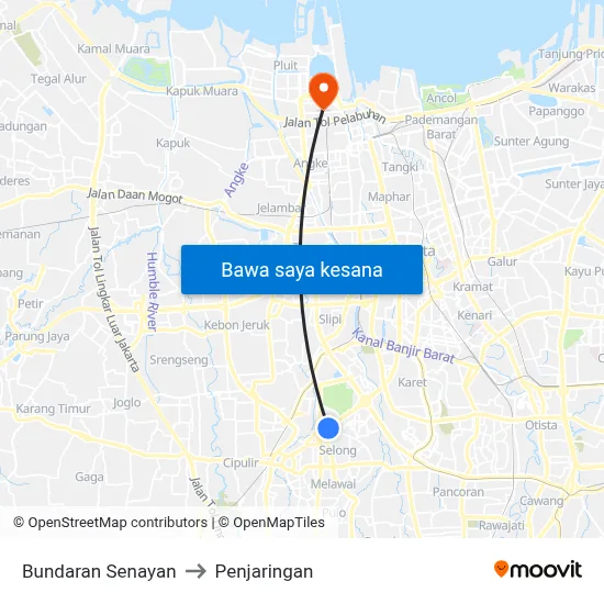 Bundaran Senayan to Penjaringan map