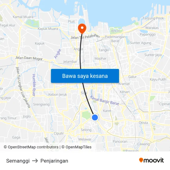 Semanggi to Penjaringan map