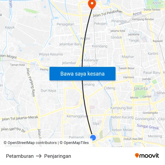 Petamburan to Penjaringan map