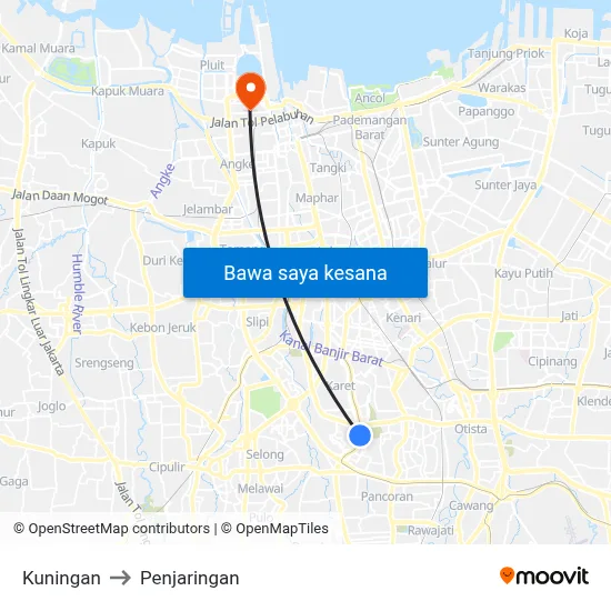 Kuningan to Penjaringan map
