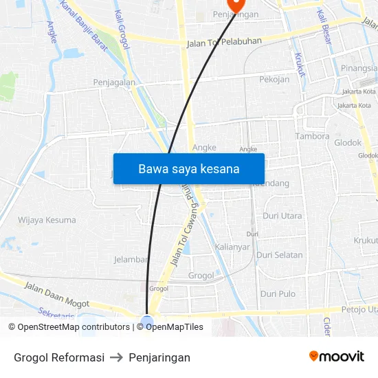 Grogol Reformasi to Penjaringan map