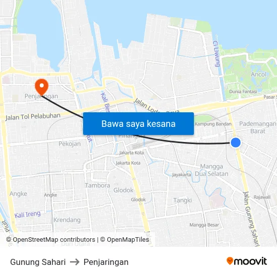 Gunung Sahari to Penjaringan map