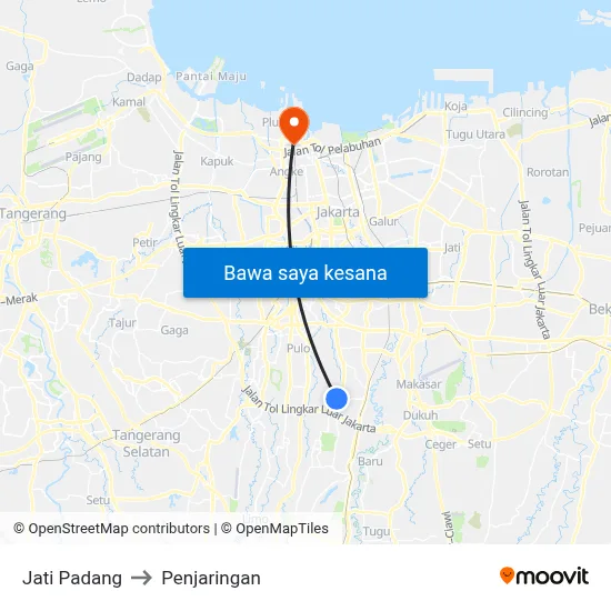 Jati Padang to Penjaringan map