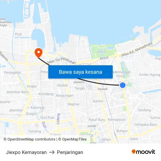 Jiexpo Kemayoran to Penjaringan map