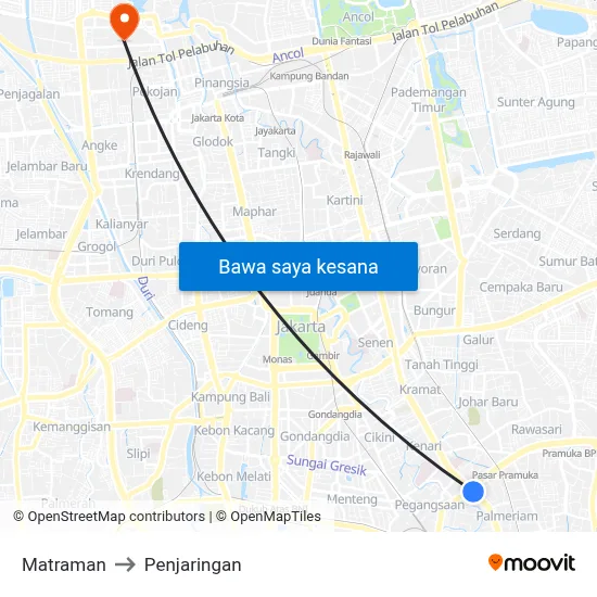 Matraman to Penjaringan map