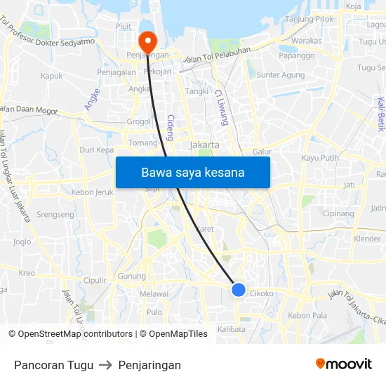 Pancoran Tugu to Penjaringan map