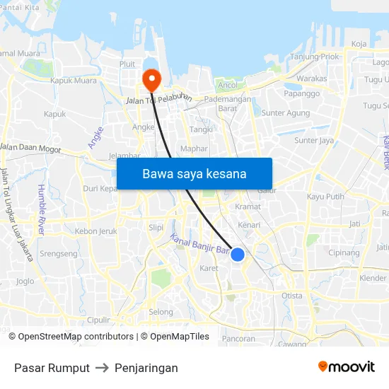 Pasar Rumput to Penjaringan map