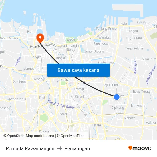 Pemuda Rawamangun to Penjaringan map