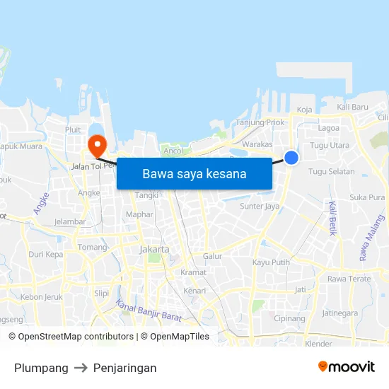 Plumpang to Penjaringan map