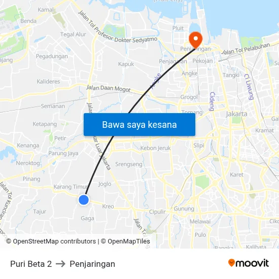 Puri Beta 2 to Penjaringan map