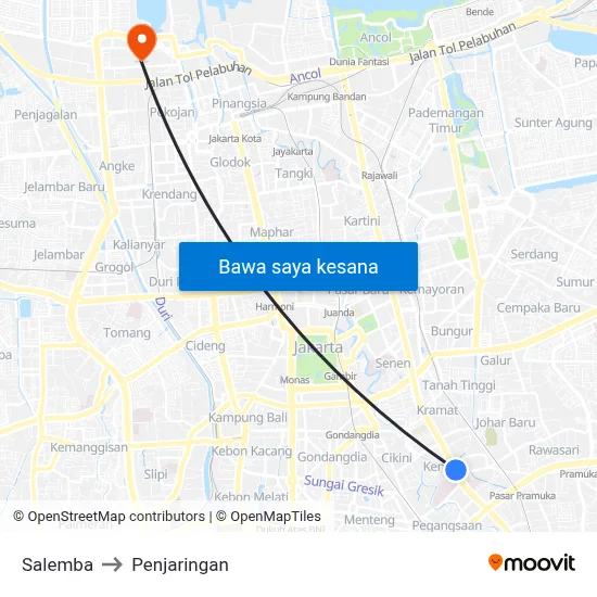 Salemba to Penjaringan map