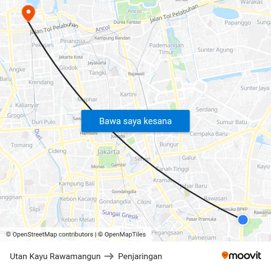 Utan Kayu Rawamangun to Penjaringan map