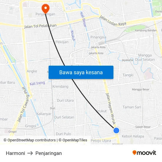 Harmoni to Penjaringan map