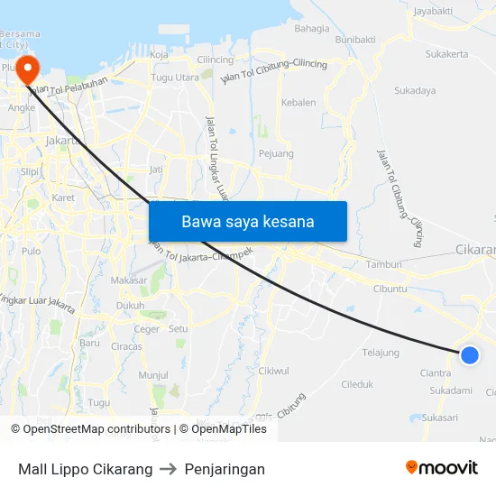 Mall Lippo Cikarang to Penjaringan map