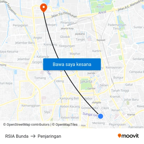 RSIA Bunda to Penjaringan map
