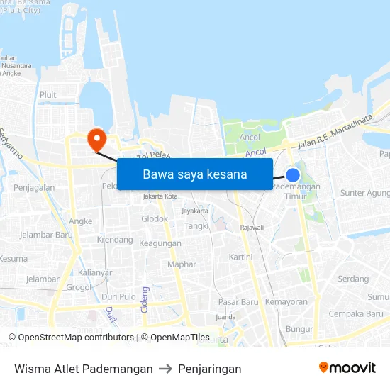 Wisma Atlet Pademangan to Penjaringan map