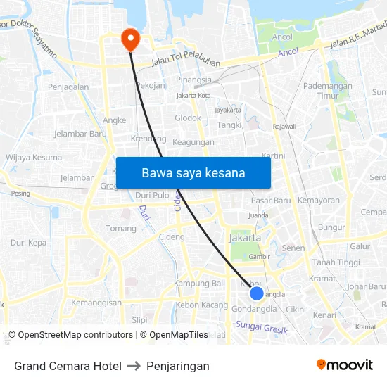 Grand Cemara Hotel to Penjaringan map