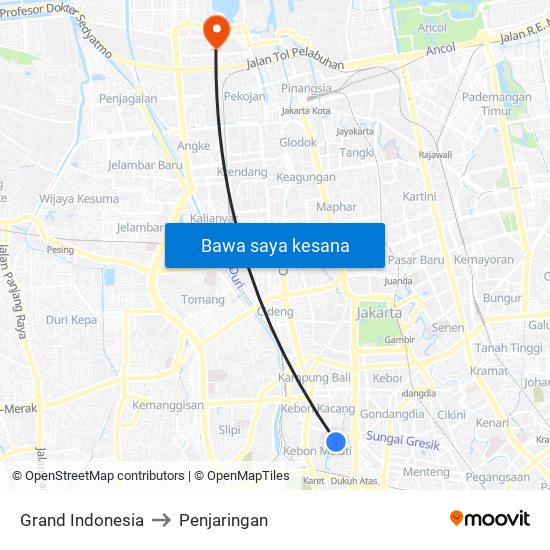 Grand Indonesia to Penjaringan map