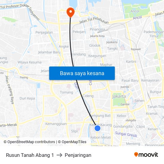 Rusun Tanah Abang 1 to Penjaringan map