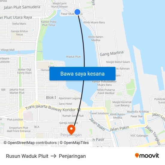 Rusun Waduk Pluit to Penjaringan map