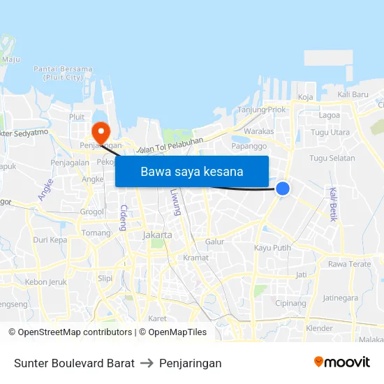 Sunter Boulevard Barat to Penjaringan map