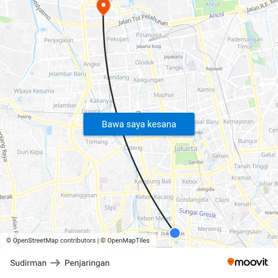 Sudirman to Penjaringan map
