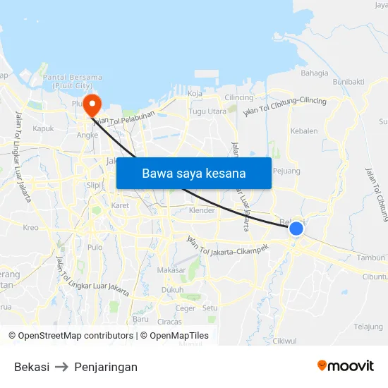 Bekasi to Penjaringan map