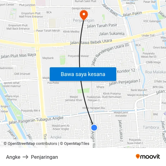 Angke to Penjaringan map