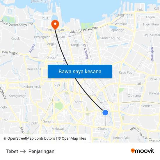 Tebet to Penjaringan map