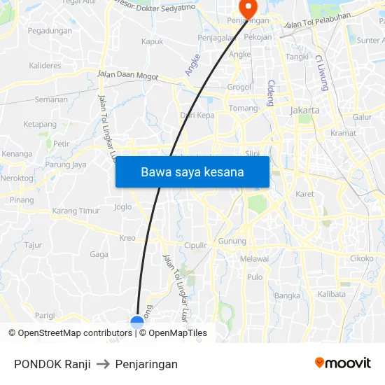 PONDOK Ranji to Penjaringan map