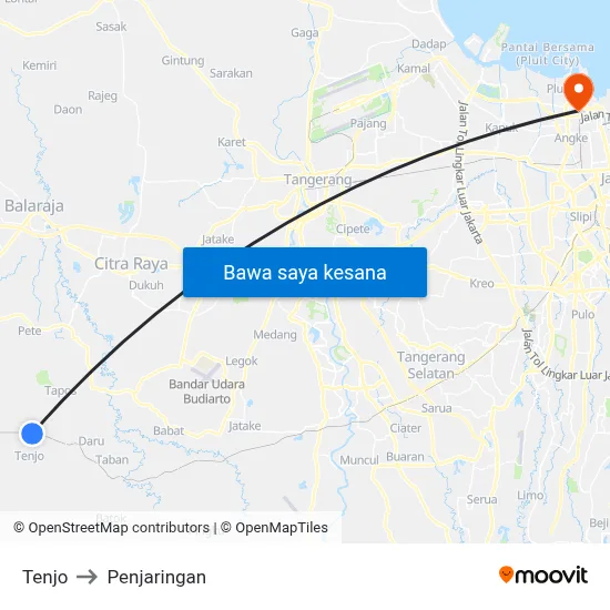 Tenjo to Penjaringan map