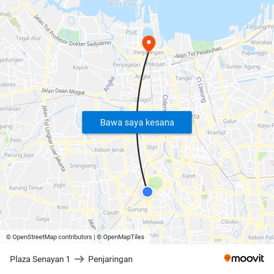 Plaza Senayan 1 to Penjaringan map