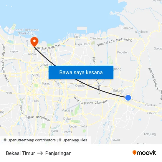 Bekasi Timur to Penjaringan map