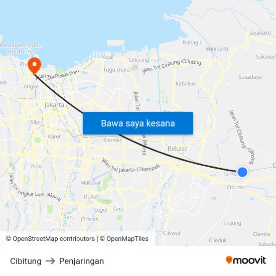 Cibitung to Penjaringan map