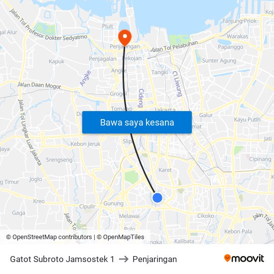 Gatot Subroto Jamsostek 1 to Penjaringan map