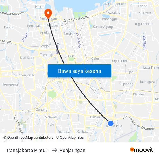 Transjakarta Pintu 1 to Penjaringan map