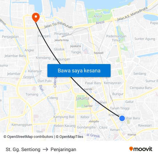 St. Gg. Sentiong to Penjaringan map