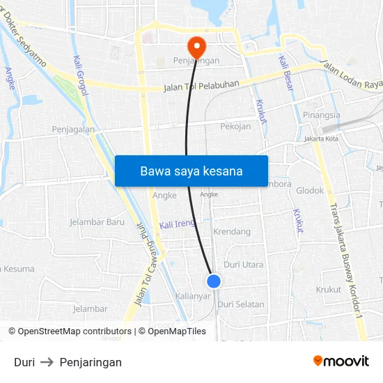 Duri to Penjaringan map