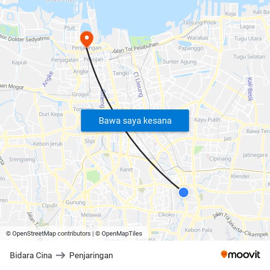 Bidara Cina to Penjaringan map
