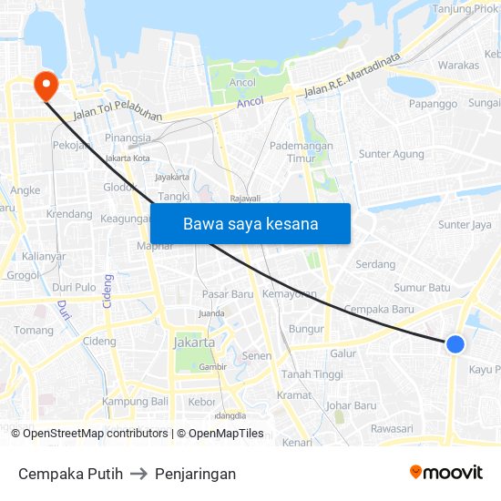 Cempaka Putih to Penjaringan map