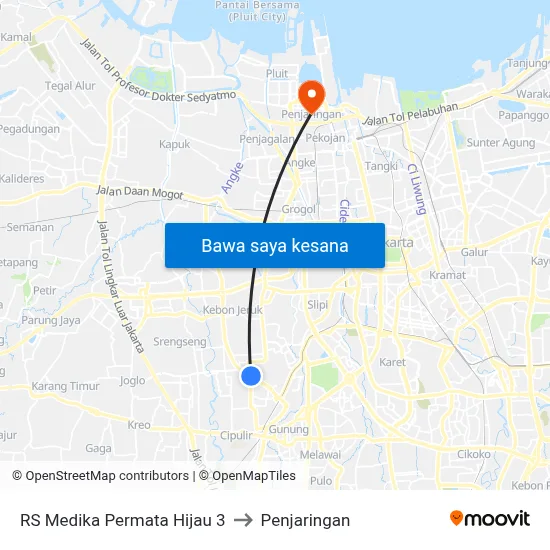 RS Medika Permata Hijau 3 to Penjaringan map